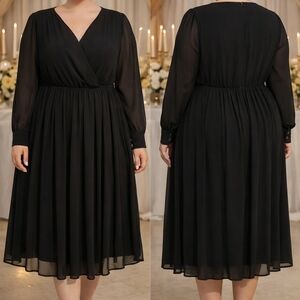 BloomChic Black Pleated Midi Dress – Size US 12